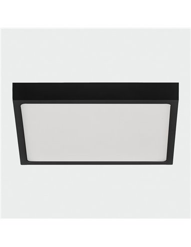 Grand Plafonnier LED carré 27cm, 24W 1930lm, ROKU Noir Texturé, Couleur de lumière au choix : 3000K ou 4000K