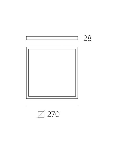 Grand Plafonnier LED carré 27cm, 24W 1930lm, ROKU Noir Texturé, Couleur de lumière au choix : 3000K ou 4000K