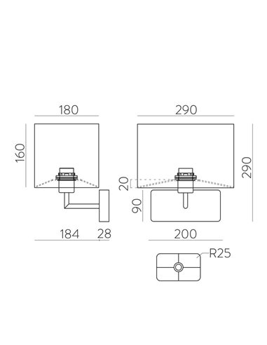 Aplique de pared ROMEO, LED E27 15W (No incl).Negro Texturado/Niquel Mate