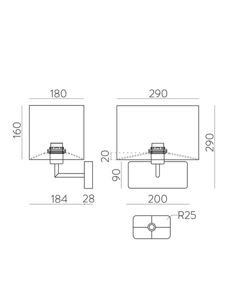 Aplique de pared ROMEO, LED E27 15W (No incl).Negro Texturado/Niquel Mate