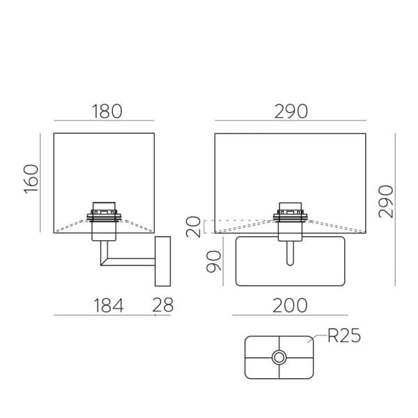 Aplique de pared ROMEO, LED E27 15W (No incl).Negro Texturado/Niquel Mate