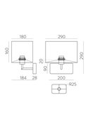 Aplique de pared ROMEO, LED E27 15W (No incl).Negro Texturado/Niquel Mate