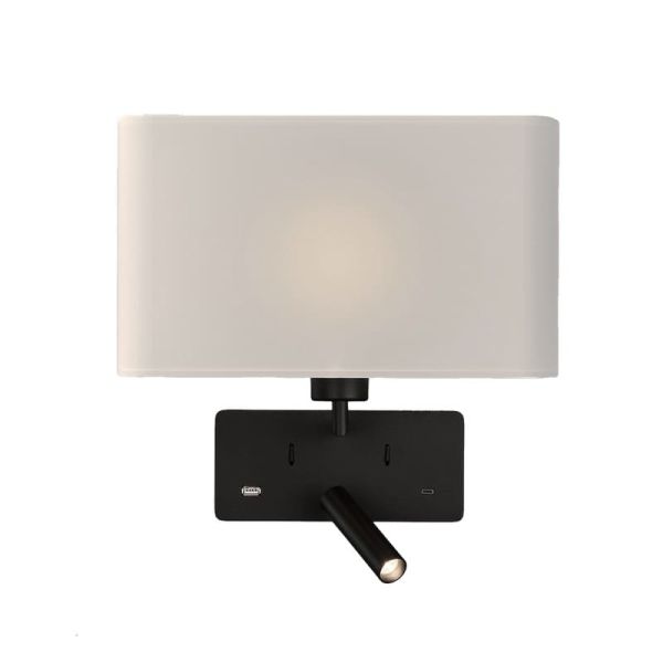 Aplique para dormitorio ROMEO, 2 Interruptores LED 3W 3000K 285lm + LED E27 15W, orientable, con USB y USBC Negro/Niquel Mate