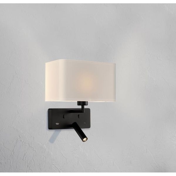 Aplique para dormitorio ROMEO, 2 Interruptores LED 3W 3000K 285lm + LED E27 15W, orientable, con USB y USBC Negro/Niquel Mate