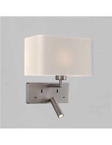 Aplique para dormitorio ROMEO, 2 Interruptores LED 3W 3000K 285lm + LED E27 15W, orientable, con USB y USBC Negro/Niquel Mate
