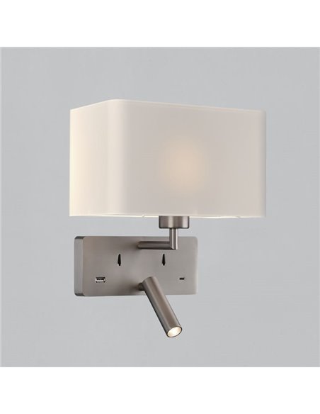 Aplique para dormitorio ROMEO, 2 Interruptores LED 3W 3000K 285lm + LED E27 15W, orientable, con USB y USBC Negro/Niquel Mate