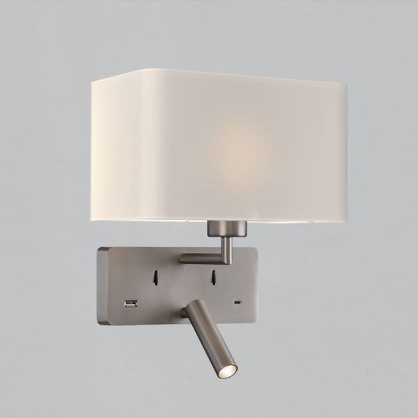 Aplique para dormitorio ROMEO, 2 Interruptores LED 3W 3000K 285lm + LED E27 15W, orientable, con USB y USBC Negro/Niquel Mate