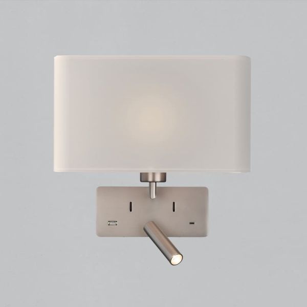 Aplique para dormitorio ROMEO, 2 Interruptores LED 3W 3000K 285lm + LED E27 15W, orientable, con USB y USBC Negro/Niquel Mate