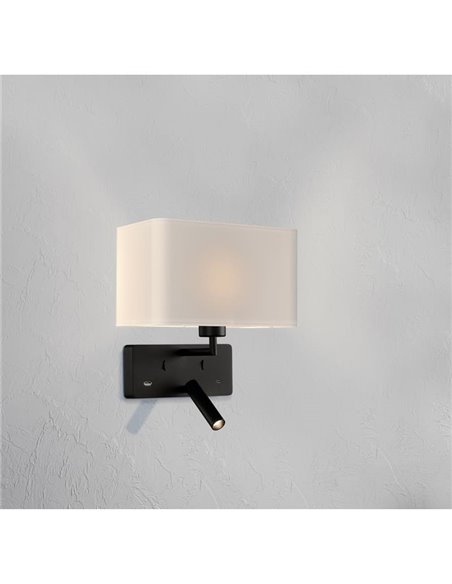 Aplique para dormitorio con 2 Interruptores, LED 3W 3000K 285lm + LED E27 15W, orientable, con USB y USBC Negro/Niquel Mate