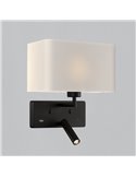 Aplique para dormitorio ROMEO, 2 Interruptores LED 3W 3000K 285lm + LED E27 15W, orientable, con USB y USBC Negro/Niquel Mate