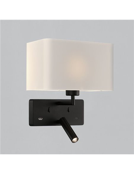 Aplique para dormitorio con 2 Interruptores, LED 3W 3000K 285lm + LED E27 15W, orientable, con USB y USBC Negro/Niquel Mate