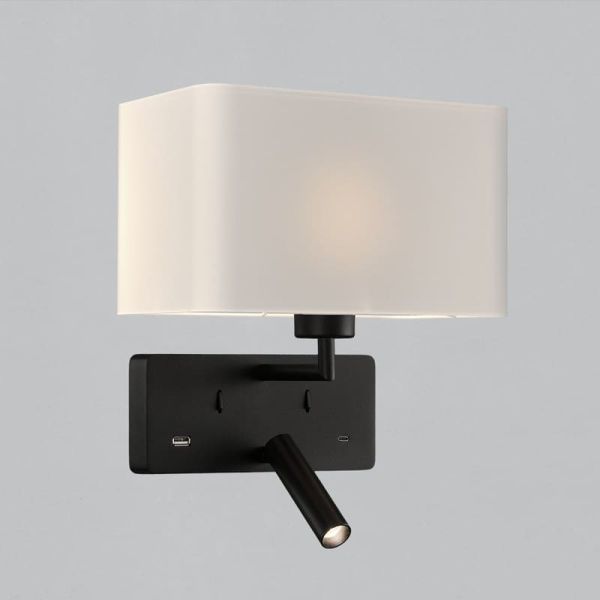 Aplique para dormitorio ROMEO, 2 Interruptores LED 3W 3000K 285lm + LED E27 15W, orientable, con USB y USBC Negro/Niquel Mate