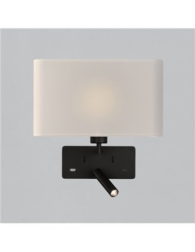 Aplique para dormitorio con 2 Interruptores, LED 3W 3000K 285lm + LED E27 15W, orientable, con USB y USBC Negro/Niquel Mate