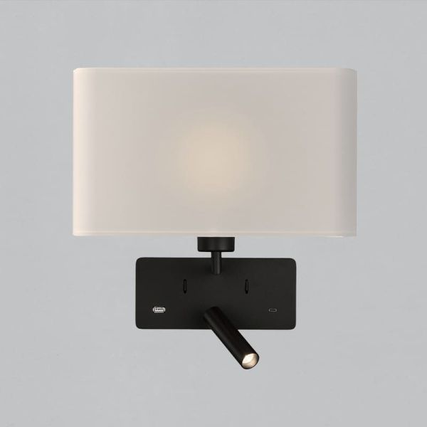 Aplique para dormitorio ROMEO, 2 Interruptores LED 3W 3000K 285lm + LED E27 15W, orientable, con USB y USBC Negro/Niquel Mate