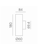 Aplique LED PIPE, com 1/2 luzes, COB LED 12W 3000K 1240lm, Texturizado Branco/Preto