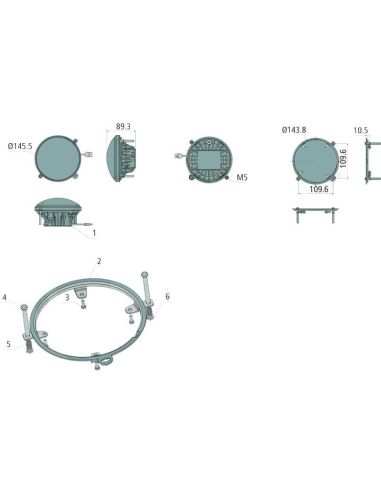 Phare principal rond encastré à LED avec feux de croisement, feux de route et position Deutz