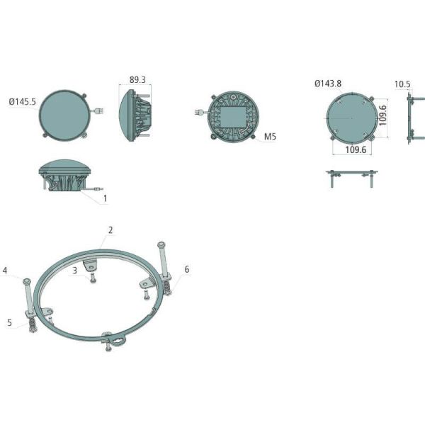 Farol principal redondo embutido em LED com farol baixo, farol alto e posição Deutz
