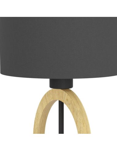 Lámpara de Mesa BASILDON 1 - Diseño Minimalista en Acero y Madera H: 425 mm | Ø 230 mm