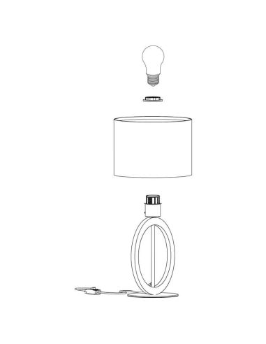 Lámpara de Mesa BASILDON 1 - Diseño Minimalista en Acero y Madera H: 425 mm | Ø 230 mm