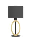 Lámpara de Mesa BASILDON 1 - Diseño Minimalista en Acero y Madera H: 425 mm | Ø 230 mm