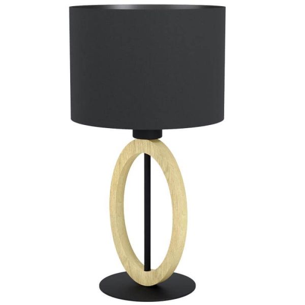 Lámpara de Mesa BASILDON 1 - Diseño Minimalista en Acero y Madera H: 425 mm | Ø 230 mm