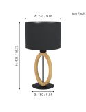 Medidas Lámpara de Mesa BASILDON 1 - Diseño Minimalista en Acero y Madera H: 425 mm | Ø 230 mm