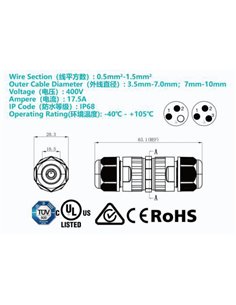 Accessoire : CONNEXION IP68 Noir PIÈCES EXTÉRIEURES 3 PÔLES/3 PÔLES T-SPLITTER 2