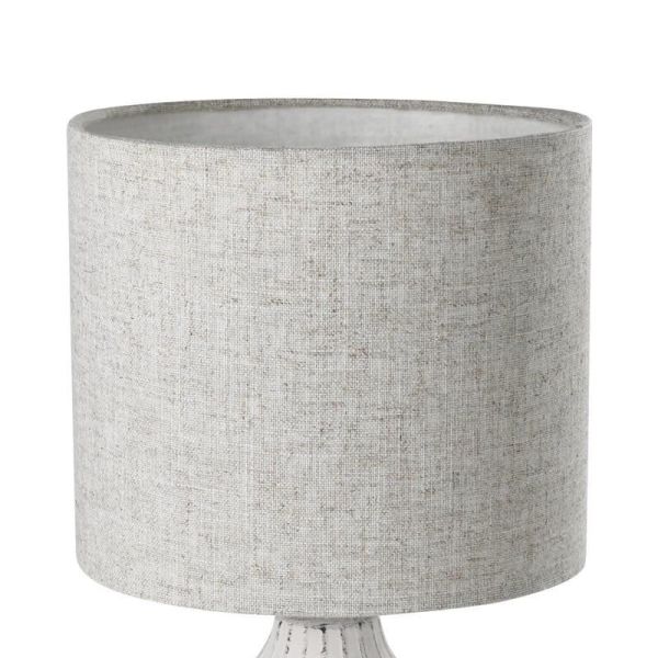 Candeeiro de mesa BELLARIVA 3 | Têxtil Cerâmico Branco / Linho Castanho Claro 36Cm