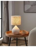 Lampe de table BELLARIVA 3 | Céramique Blanche / Textile Lin Marron Clair 36Cm