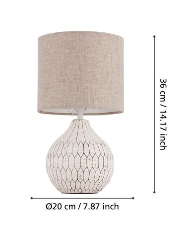 Medidas do abajur BELLARIVA 3 | Têxtil Cerâmico Branco / Linho Castanho Claro 36Cm