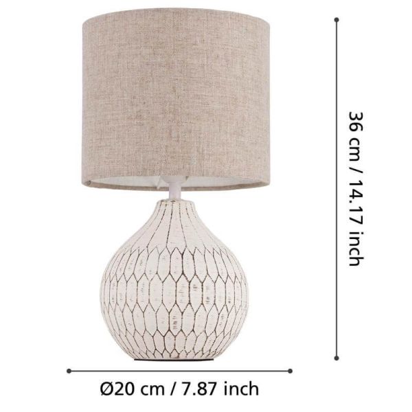 Medidas do abajur BELLARIVA 3 | Têxtil Cerâmico Branco / Linho Castanho Claro 36Cm