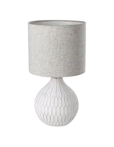 Candeeiro de mesa BELLARIVA 3 | Têxtil Cerâmico Branco / Linho Castanho Claro 36Cm