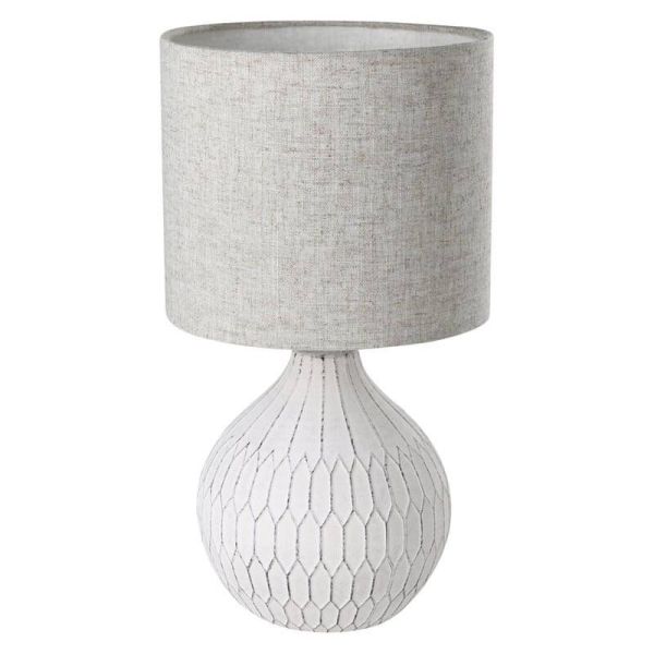 Lámpara de Sobremesa BELLARIVA 3 | Cerámica Blanco / Textil Lino Café Claro 36Cm