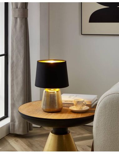 MANALBA 1 Candeeiro de Mesa Dourado e Preto - Elegância em Cada Canto Têxtil Preto 30Cm