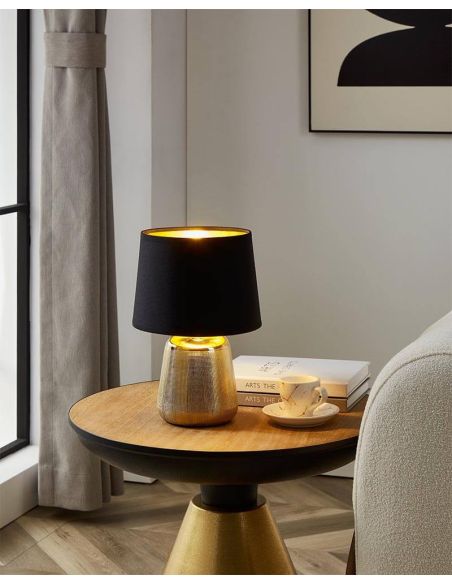 MANALBA 1 Candeeiro de Mesa Dourado e Preto - Elegância em Cada Canto Têxtil Preto 30Cm