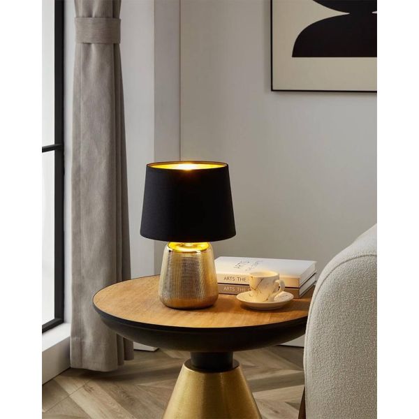 Lámpara de Mesa MANALBA 1 Dorado y Negro - Elegancia en Cada Rincón Textil Negra 30Cm