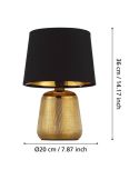 Medidas Lámpara de Mesa MANALBA 1 Dorado y Negro - Elegancia en Cada Rincón Textil Negra 30Cm
