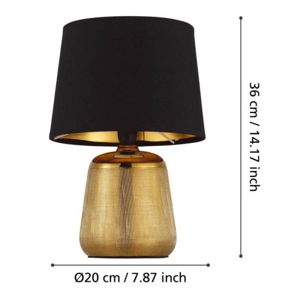 Medidas Lámpara de Mesa MANALBA 1 Dorado y Negro - Elegancia en Cada Rincón Textil Negra 30Cm