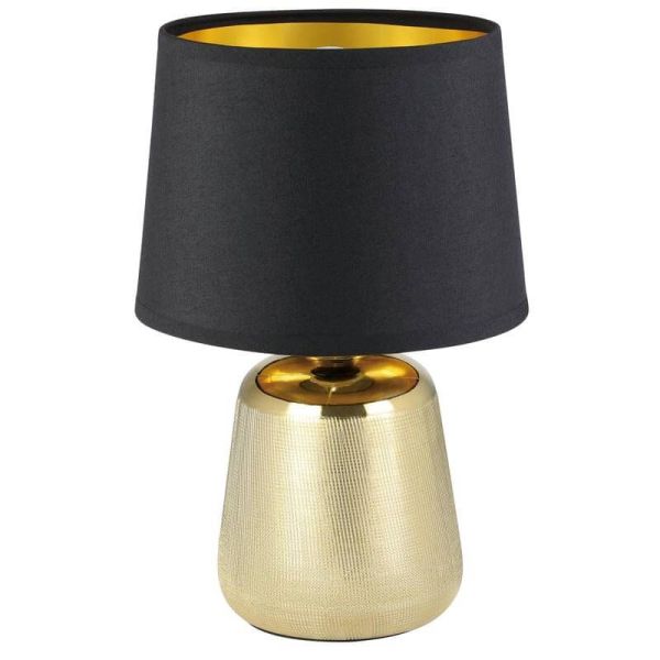 Lámpara de Mesa MANALBA 1 Dorado y Negro - Elegancia en Cada Rincón Textil Negra 30Cm