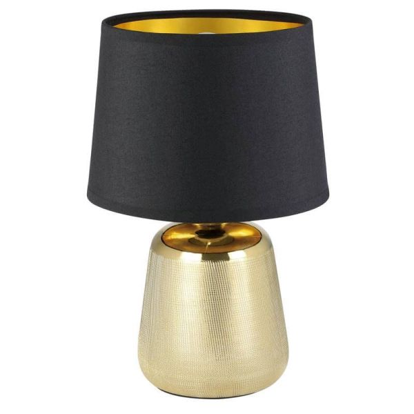 Lámpara de Mesa MANALBA 1 Dorado y Negro - Elegancia en Cada Rincón Textil Negra 30Cm