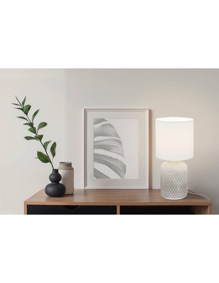 Lampe de table BELLARIVA grise et blanche - Charme bohème pour votre maison leonLeds