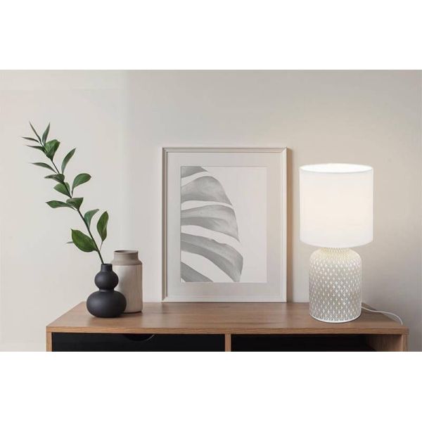 Lampe de table BELLARIVA grise et blanche - Charme bohème pour votre maison leonLeds