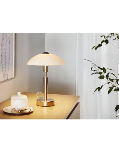 Lámpara de Mesa SOLO 1 en Níquel-Mate y Vidrio Blanco Satinado 35Cm Altura 85104