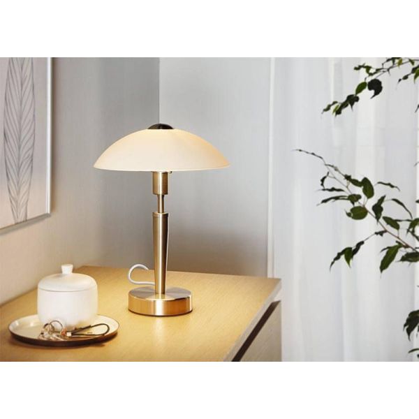 Lampe de Table SOLO 1 en Nickel Mat et Verre Blanc Satiné 35Cm Hauteur 85104
