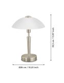 Dimensiones Lámpara de Mesa SOLO 1 en Níquel-Mate y Vidrio Blanco Satinado 35Cm Altura 85104