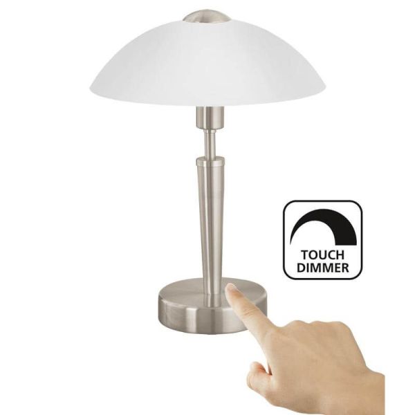 Lampe de Table Touch SOLO 1 en Nickel Mat et Verre Blanc Satiné 35Cm Hauteur 85104