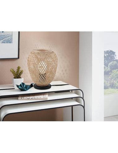 DEMBLEBY Lampe de Table Noir et Bois Naturel - Touche Naturelle et Vintage 25Cm