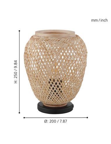 DEMBLEBY Lampe de Table Noir et Bois Naturel - Touche Naturelle et Vintage 25Cm