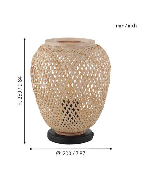 Lámpara de Mesa DEMBLEBY Negro y Madera Natural - Toque Natural y Vintage 25Cm