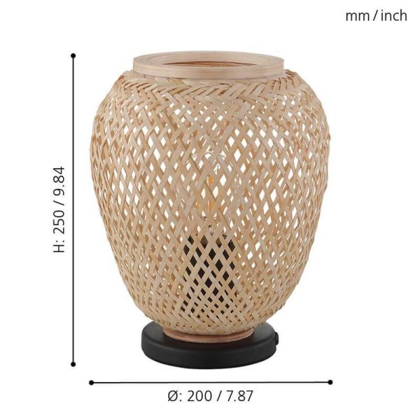 DEMBLEBY Lampe de Table Noir et Bois Naturel - Touche Naturelle et Vintage 25Cm